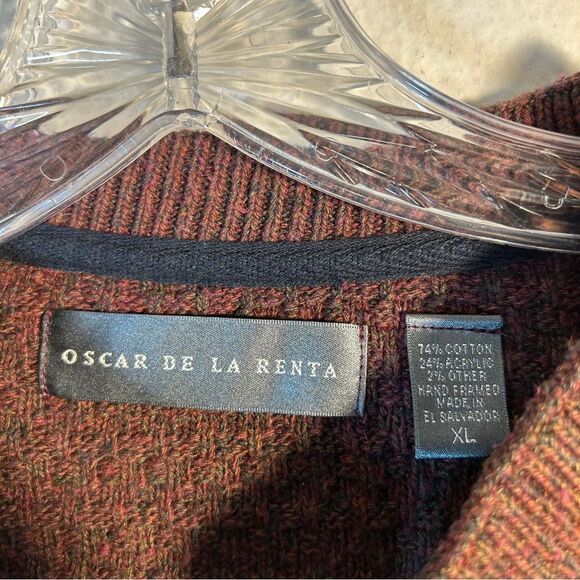OSCAR DE LA RENTA MENS SWEATER XL BROWN HENLEY ACADEMIA EVERYDAY COZY CABIN - Picture 3 of 11